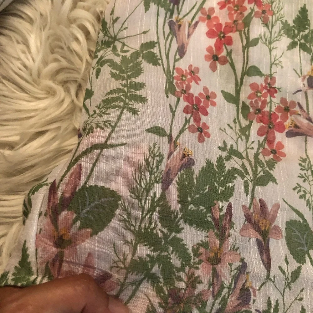 Zac & Rachel Boho Semi Sheer Peasant Floral Prints Stripe Puff Sleeves size S